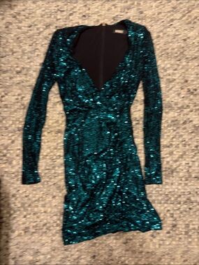 Bookie Teal Sequin Long-Sleeve Dress